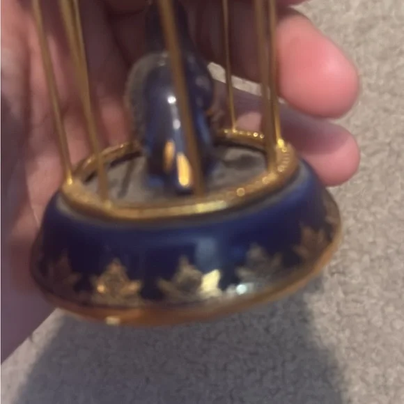 Limoges France Cobalt & Gold Hand Painted & Transferware Porcelain Bird Cage